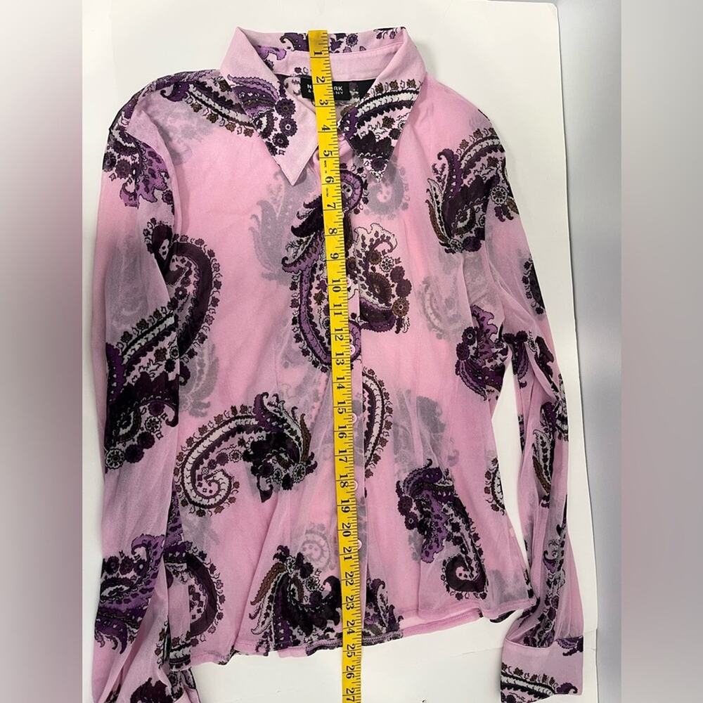 New York & Company Sheer Paisley Button Down Blouse XL Y2K Retro - Picture 7 of 8